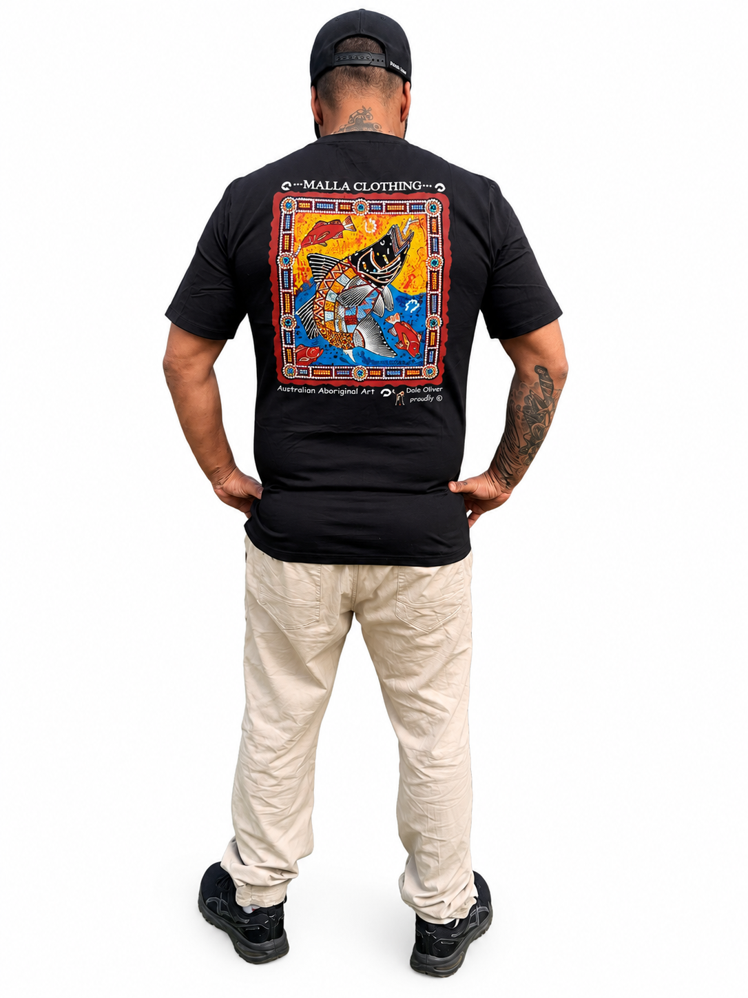 Barramundi Black Canvas – Limited Edition Indigenous Longline T-Shirt