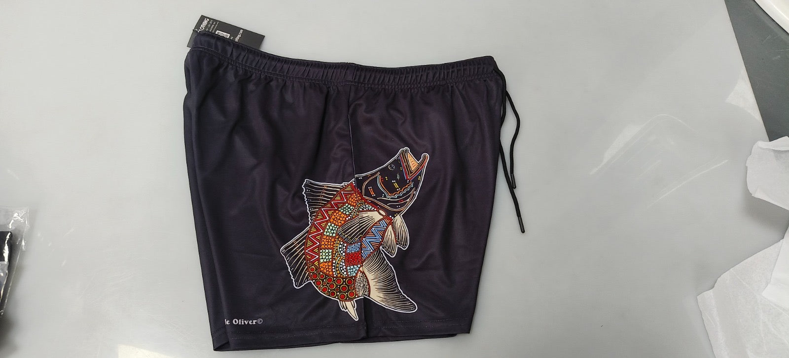 Barramundi Black – Aboriginal Indigenous Footy Shorts (With Pockets)