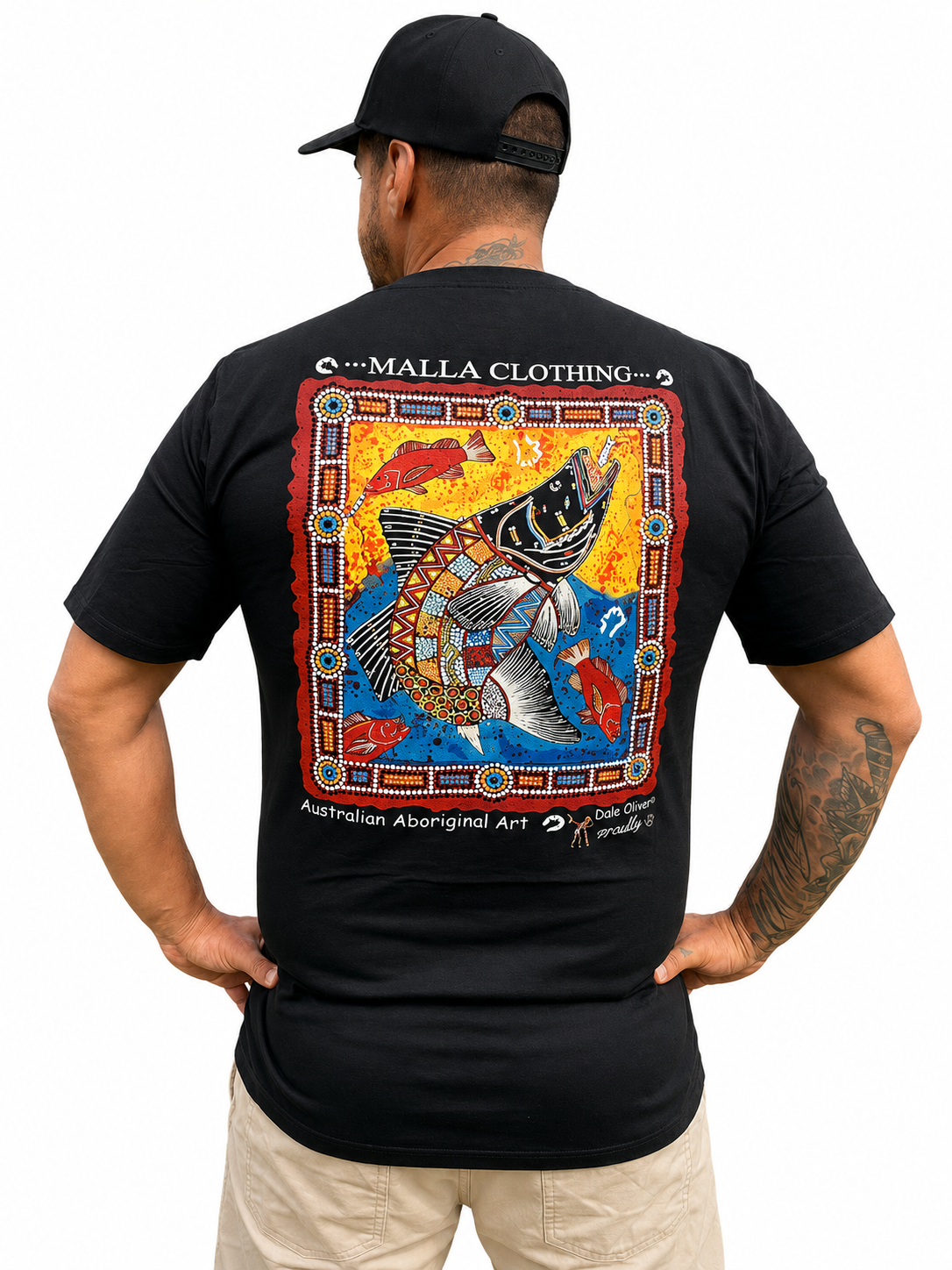 Barramundi Black Canvas – Limited Edition Indigenous Longline T-Shirt