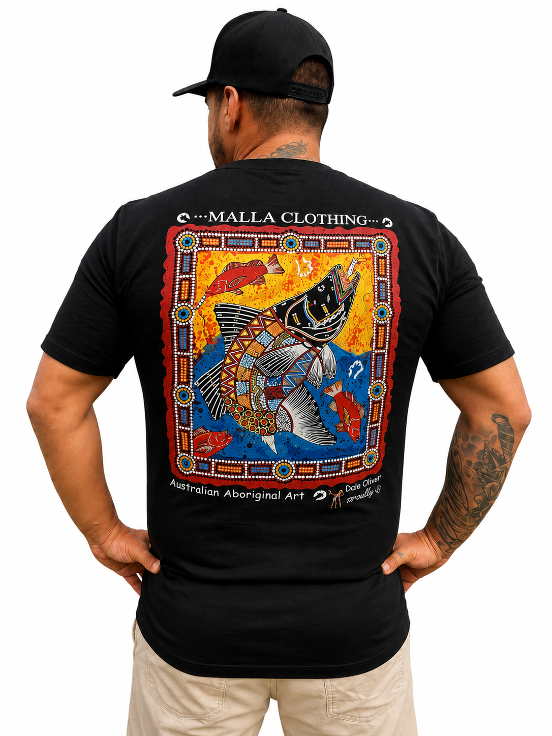 Barramundi Black Canvas – Limited Edition Indigenous Longline T-Shirt