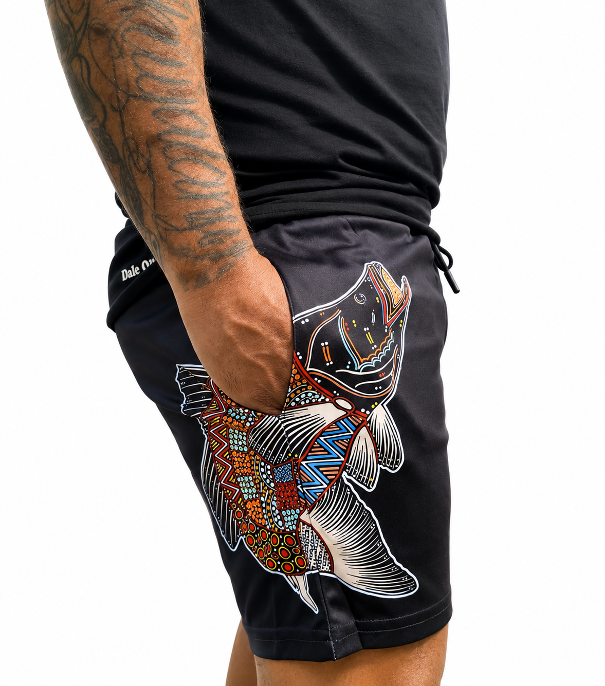 Barramundi Black – Limited Edition Indigenous Footy Shorts with Pockets