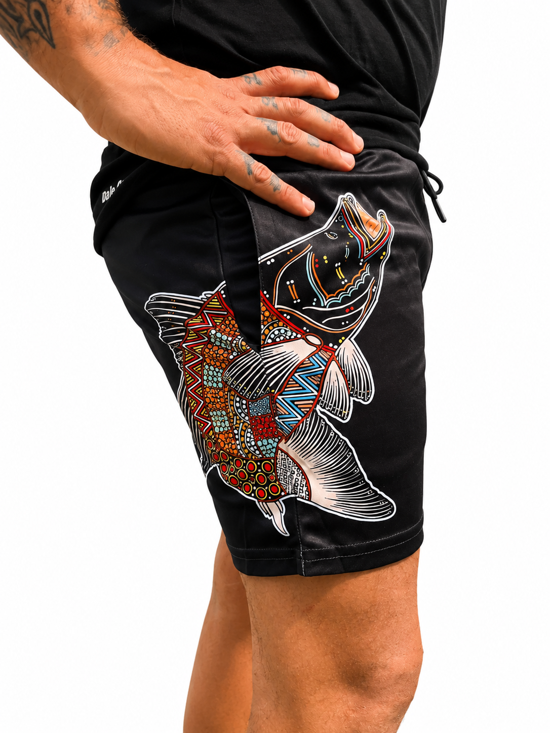 Barramundi Black – Limited Edition Indigenous Footy Shorts with Pockets
