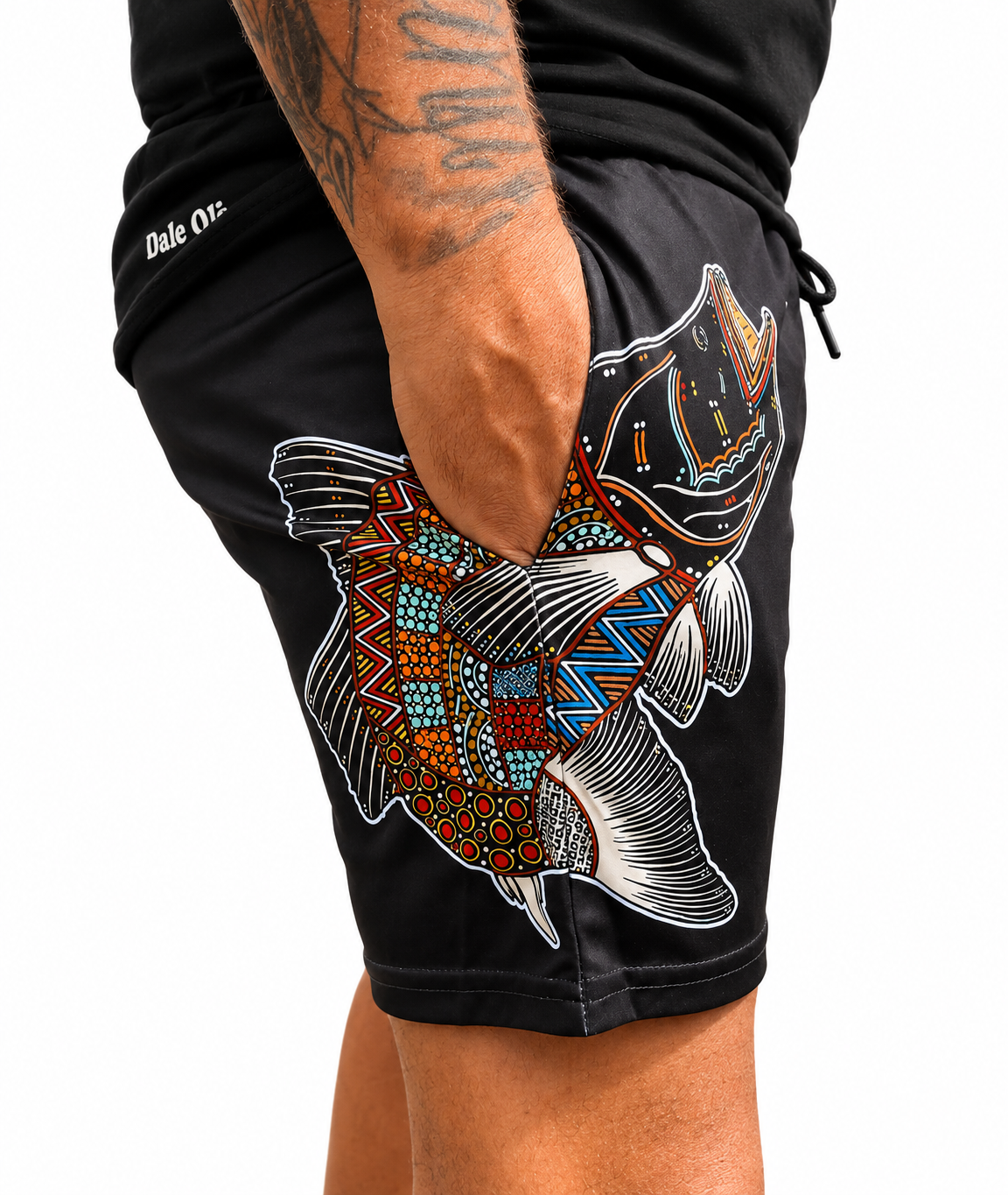 Barramundi Black – Limited Edition Indigenous Footy Shorts with Pockets