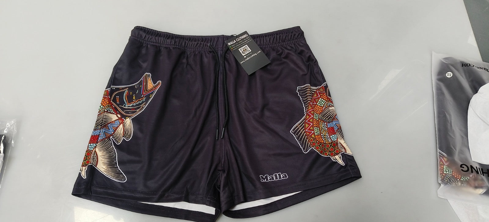 Barramundi Black – Aboriginal Indigenous Footy Shorts (With Pockets)